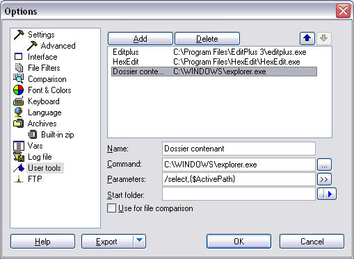 Custom tool for opening containing folder